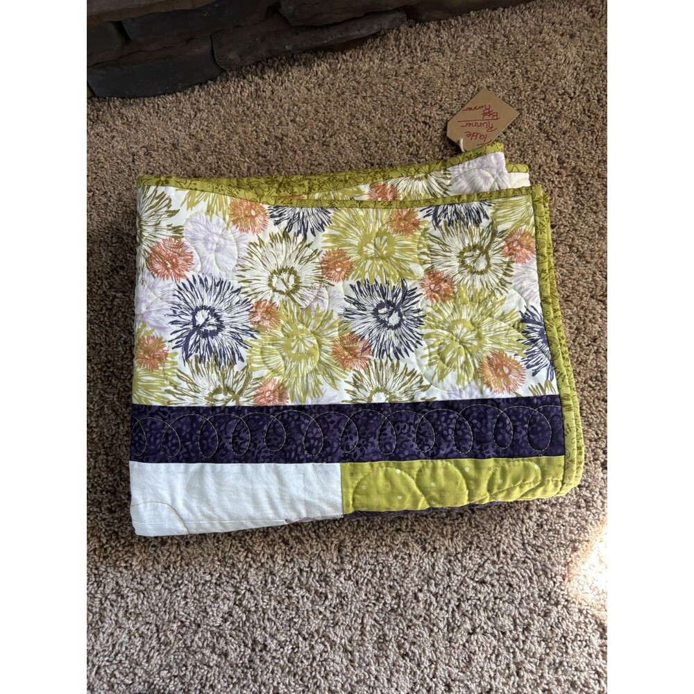 Handmade quilted table runner Lime Green Purple Brunt Orange 61 In X 26 In